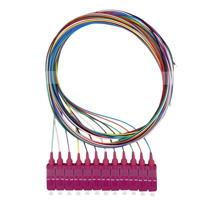 Elfcam ® - 12 Fibre SC/UPC OM4 Multimode 50/125um Unclad Colour Coded Optical Fibre Pigtail - Image 1